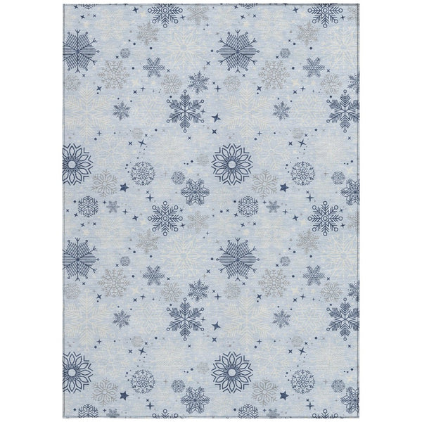HomeRoots 5' Stylish Snowflake Washable Area Rug in Sky Blue & Navy - Indoor/Outdoor Durability & Elegance! 621647