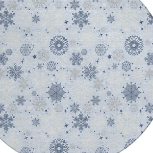 HomeRoots 8' Sky Blue Navy Snowflake Area Rug - Versatile, Washable, Durable Design for Indoor & Outdoor Use 621648