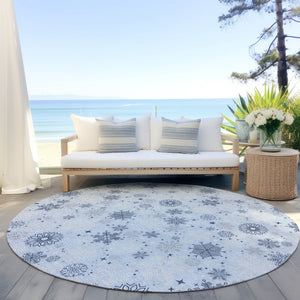 HomeRoots 8' Sky Blue Navy Snowflake Area Rug - Versatile, Washable, Durable Design for Indoor & Outdoor Use 621648