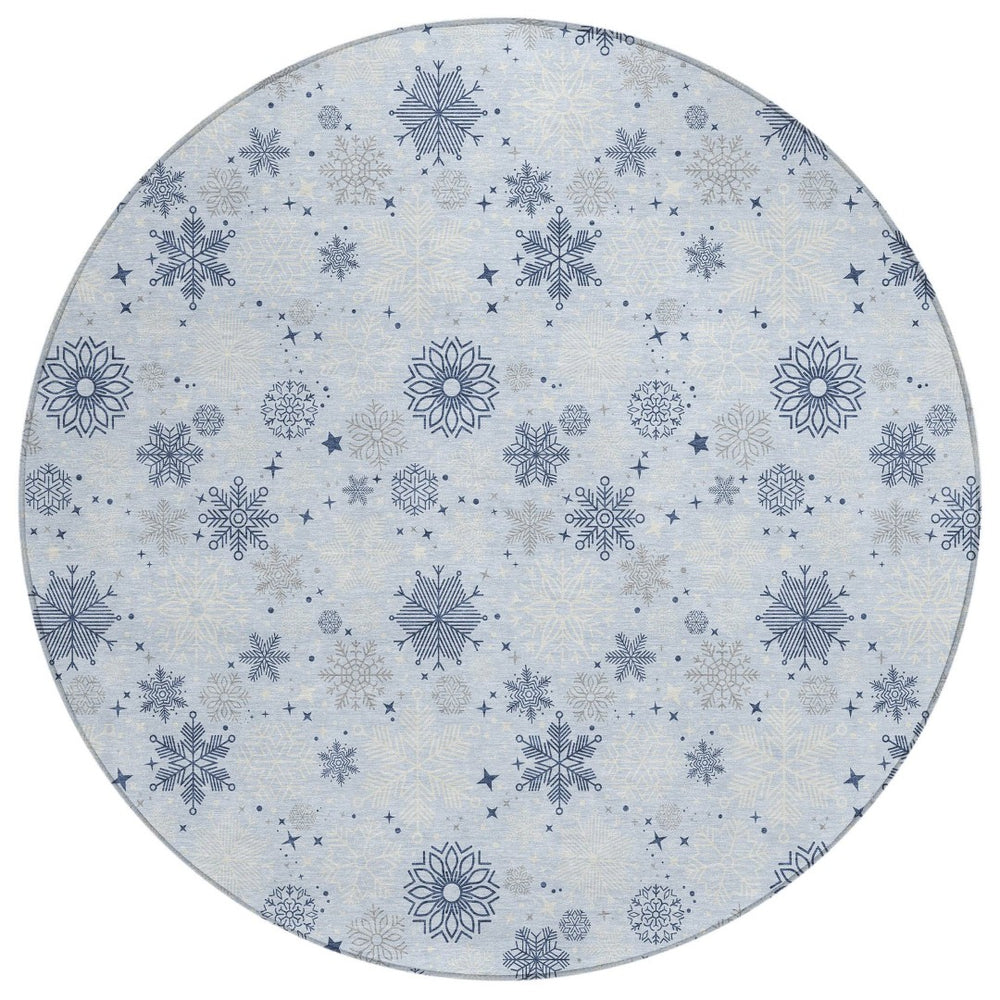 HomeRoots 8' Sky Blue Navy Snowflake Area Rug - Versatile, Washable, Durable Design for Indoor & Outdoor Use 621648