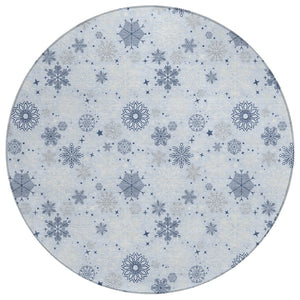 HomeRoots 8' Sky Blue Navy Snowflake Area Rug - Versatile, Washable, Durable Design for Indoor & Outdoor Use 621648
