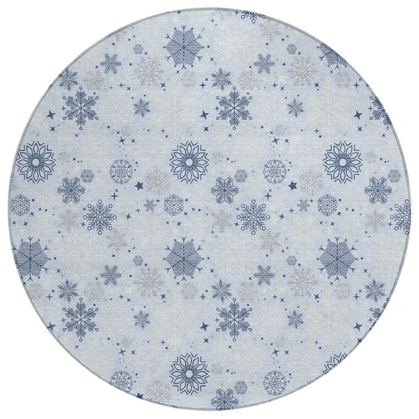 HomeRoots 8' Sky Blue Navy Snowflake Area Rug - Versatile, Washable, Durable Design for Indoor & Outdoor Use 621648