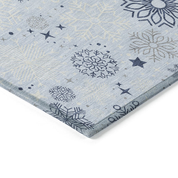 HomeRoots 8' Sky Blue Navy Snowflake Area Rug - Versatile, Washable, Durable Design for Indoor & Outdoor Use 621648