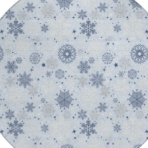HomeRoots 8' Sky Blue Navy Snowflake Area Rug - Versatile, Washable, Durable Design for Indoor & Outdoor Use 621648