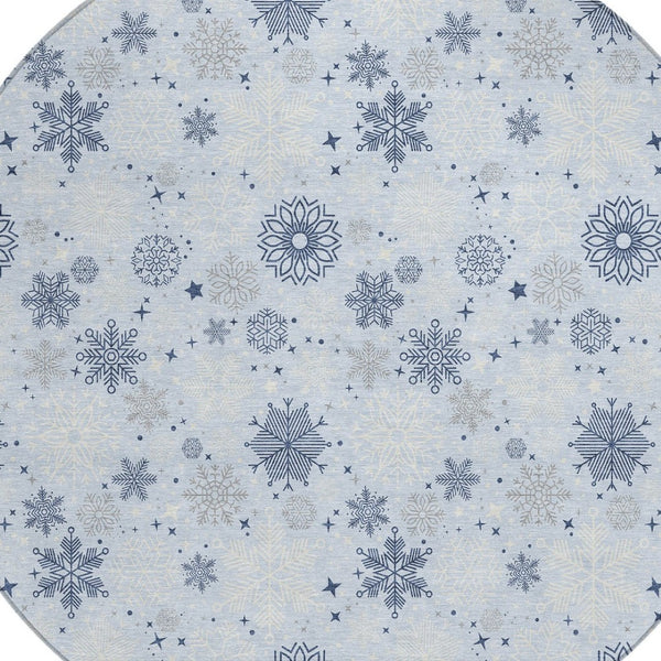 HomeRoots 8' Sky Blue Navy Snowflake Area Rug - Versatile, Washable, Durable Design for Indoor & Outdoor Use 621648