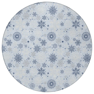 HomeRoots 8' Sky Blue Navy Snowflake Area Rug - Versatile, Washable, Durable Design for Indoor & Outdoor Use 621648