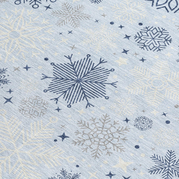 HomeRoots 9' Sky Blue and Navy Snowflake Area Rug - Washable Indoor/Outdoor, Durable, Pet-Friendly Design! 621650