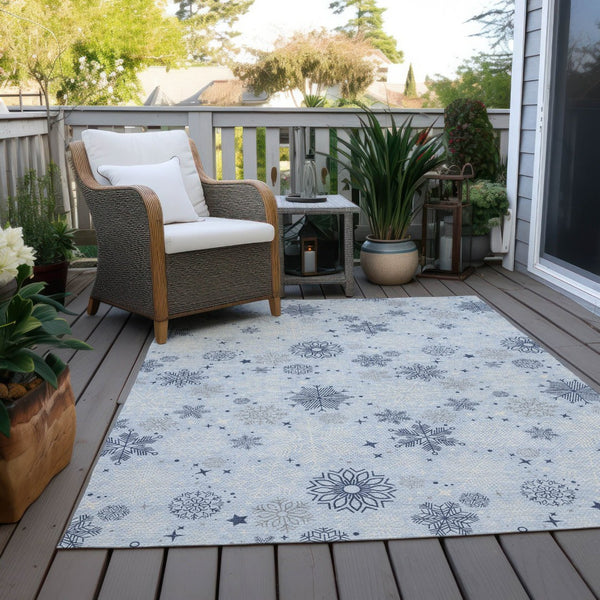 HomeRoots 9' Sky Blue and Navy Snowflake Area Rug - Washable Indoor/Outdoor, Durable, Pet-Friendly Design! 621650