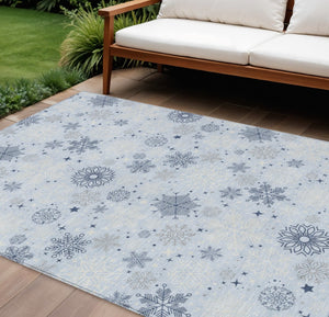 HomeRoots 10' Sky Blue and Navy Snowflake Area Rug – Washable, Durable Design for Indoor and Outdoor Use! 621651