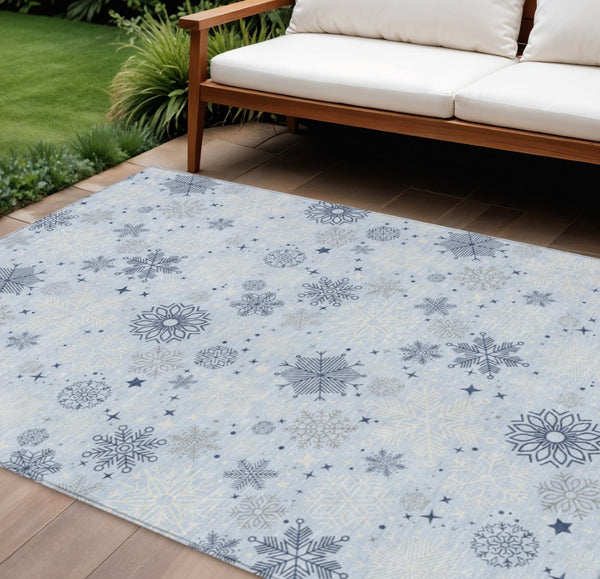 HomeRoots 10' Sky Blue and Navy Snowflake Area Rug – Washable, Durable Design for Indoor and Outdoor Use! 621651