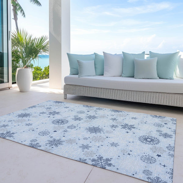 HomeRoots 10' Sky Blue and Navy Snowflake Area Rug – Washable, Durable Design for Indoor and Outdoor Use! 621651