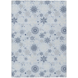 HomeRoots 10' Sky Blue and Navy Snowflake Area Rug – Washable, Durable Design for Indoor and Outdoor Use! 621651