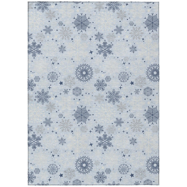 HomeRoots 10' Sky Blue and Navy Snowflake Area Rug – Washable, Durable Design for Indoor and Outdoor Use! 621651