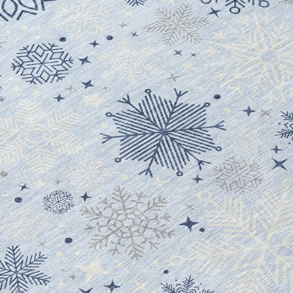 HomeRoots 10' Sky Blue and Navy Snowflake Area Rug – Washable, Durable Design for Indoor and Outdoor Use! 621651