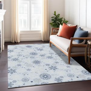 HomeRoots 10' Sky Blue and Navy Snowflake Area Rug – Washable, Durable Design for Indoor and Outdoor Use! 621651