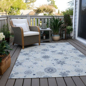 HomeRoots 10' Sky Blue and Navy Snowflake Area Rug – Washable, Durable Design for Indoor and Outdoor Use! 621651