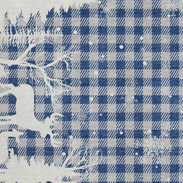 HomeRoots 5' X 8' Blue Ivory & Gray Plaid Washable Area Rug - Durable Indoor/Outdoor Design for All Spaces 621653