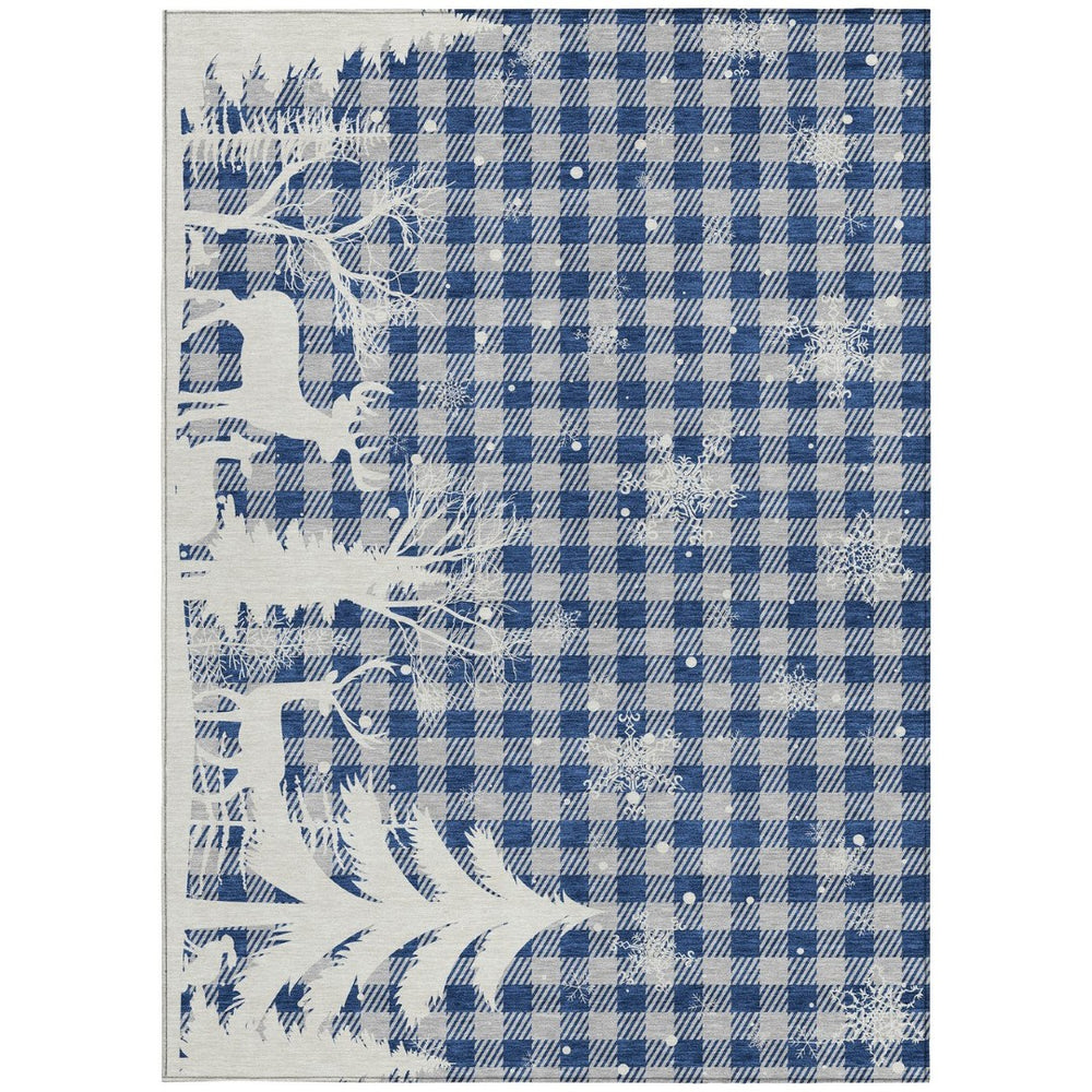 HomeRoots 5' X 8' Blue Ivory & Gray Plaid Washable Area Rug - Durable Indoor/Outdoor Design for All Spaces 621653
