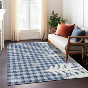 HomeRoots 5' X 8' Blue Ivory & Gray Plaid Washable Area Rug - Durable Indoor/Outdoor Design for All Spaces 621653