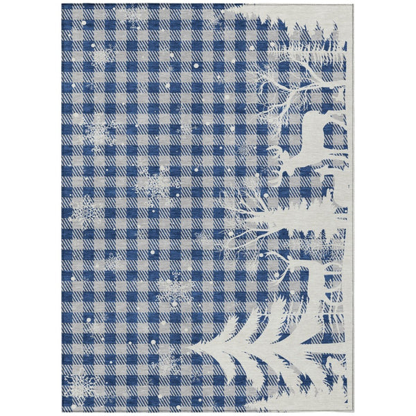 HomeRoots 8' X 10' Washable Blue Ivory Gray Plaid Area Rug | Durable, Stylish Indoor/Outdoor Design for Any Space 621655