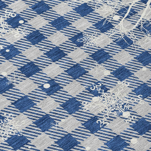 HomeRoots 8' X 10' Washable Blue Ivory Gray Plaid Area Rug | Durable, Stylish Indoor/Outdoor Design for Any Space 621655