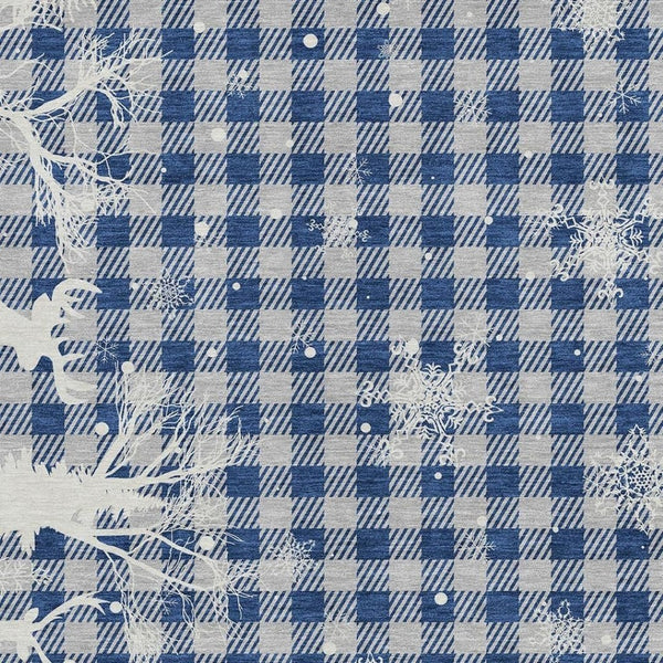 HomeRoots 9' Stylish Blue, Ivory & Gray Plaid Washable Indoor/Outdoor Area Rug - Durable, Easy Care Design! 621656