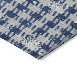 HomeRoots 9' Stylish Blue, Ivory & Gray Plaid Washable Indoor/Outdoor Area Rug - Durable, Easy Care Design! 621656