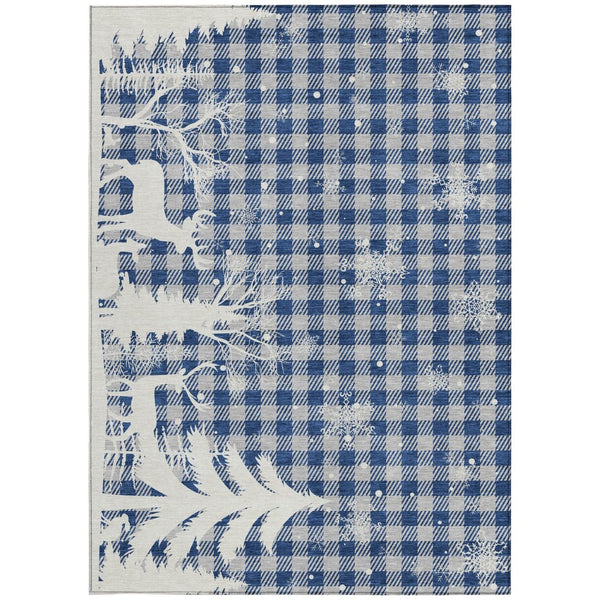 HomeRoots 9' Stylish Blue, Ivory & Gray Plaid Washable Indoor/Outdoor Area Rug - Durable, Easy Care Design! 621656