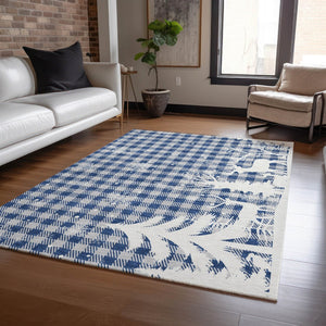 HomeRoots 9' Stylish Blue, Ivory & Gray Plaid Washable Indoor/Outdoor Area Rug - Durable, Easy Care Design! 621656
