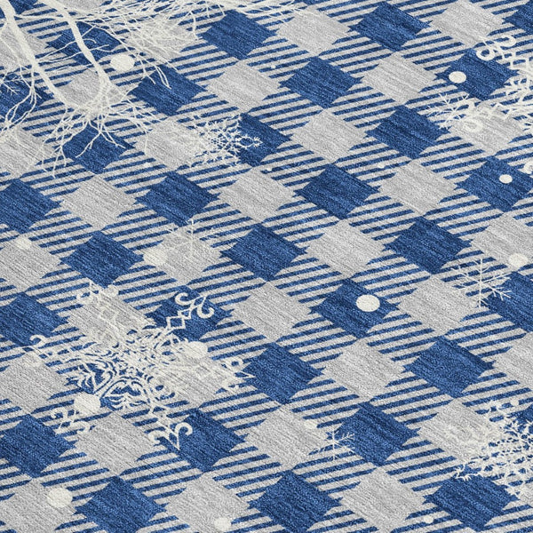 HomeRoots 10' X 14' Blue Ivory Gray Plaid Rug - Durable, Washable Area Rug for Indoor & Outdoor Spaces 621657