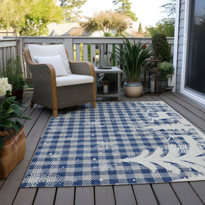 HomeRoots 10' X 14' Blue Ivory Gray Plaid Rug - Durable, Washable Area Rug for Indoor & Outdoor Spaces 621657