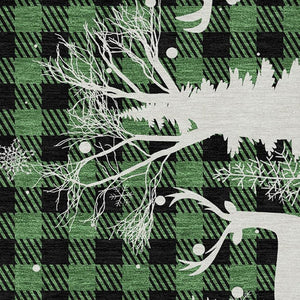 HomeRoots 5' X 8' Green Black Ivory Plaid Area Rug – Durable Washable Design for Indoor & Outdoor Spaces 621659