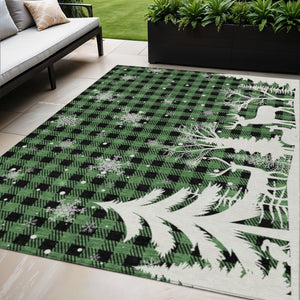 HomeRoots 5' X 8' Green Black Ivory Plaid Area Rug – Durable Washable Design for Indoor & Outdoor Spaces 621659