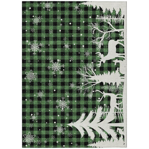 HomeRoots 5' X 8' Green Black Ivory Plaid Area Rug – Durable Washable Design for Indoor & Outdoor Spaces 621659