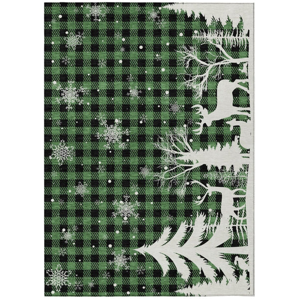 HomeRoots 5' X 8' Green Black Ivory Plaid Area Rug – Durable Washable Design for Indoor & Outdoor Spaces 621659