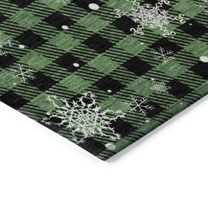 HomeRoots 5' X 8' Green Black Ivory Plaid Area Rug – Durable Washable Design for Indoor & Outdoor Spaces 621659