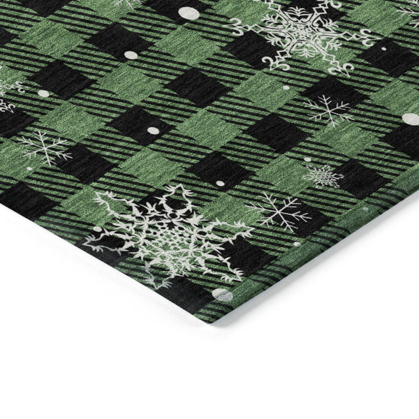 HomeRoots 5' X 8' Green Black Ivory Plaid Area Rug – Durable Washable Design for Indoor & Outdoor Spaces 621659