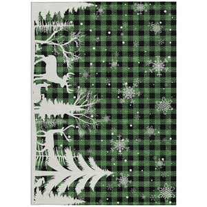 HomeRoots 5' X 8' Green Black Ivory Plaid Area Rug – Durable Washable Design for Indoor & Outdoor Spaces 621659
