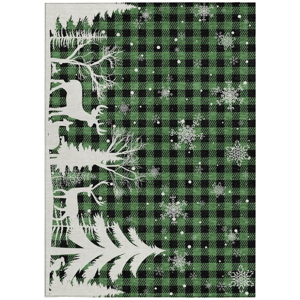 HomeRoots 5' X 8' Green Black Ivory Plaid Area Rug – Durable Washable Design for Indoor & Outdoor Spaces 621659