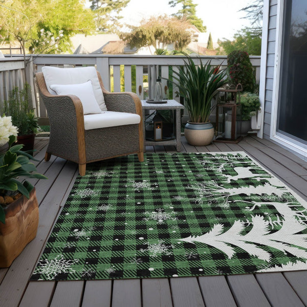 HomeRoots 5' X 8' Green Black Ivory Plaid Area Rug – Durable Washable Design for Indoor & Outdoor Spaces 621659