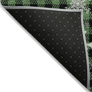 HomeRoots 8' Round Plaid Area Rug in Green, Black & Ivory – Durable, Washable for Indoor & Outdoor Use! 621660