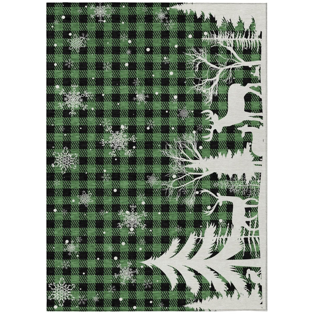 HomeRoots 8' X 10' Stylish Green, Black, and Ivory Plaid Washable Area Rug for Indoor & Outdoor Spaces 621661