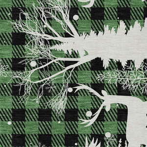 HomeRoots 9' X 12' Washable Indoor Outdoor Area Rug in Green, Black & Ivory Plaid - Durable, Stylish & Versatile 621662