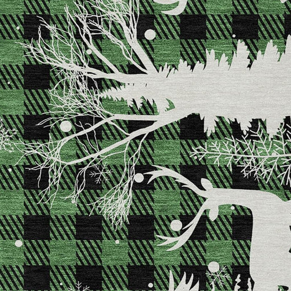 HomeRoots 9' X 12' Washable Indoor Outdoor Area Rug in Green, Black & Ivory Plaid - Durable, Stylish & Versatile 621662