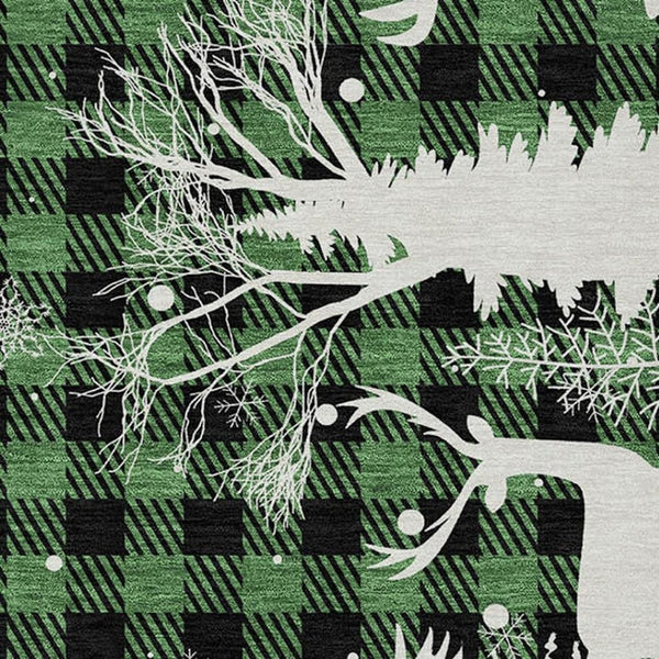 HomeRoots 10' Classic Plaid Area Rug in Green, Black, and Ivory - Durable, Washable for Indoor & Outdoor Use 621663