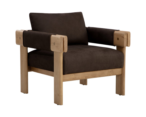 Sunpan Carmichael Lounge Chair - Handcrafted Solid Oak & Top Grain Leather for Modern Elegance and Comfort Nubuck Cocoa Leather