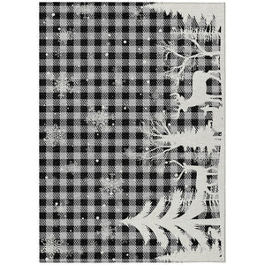 HomeRoots 5' Stylish Gray, Black & Ivory Plaid Washable Area Rug – Perfect for Indoor & Outdoor Spaces! 621671