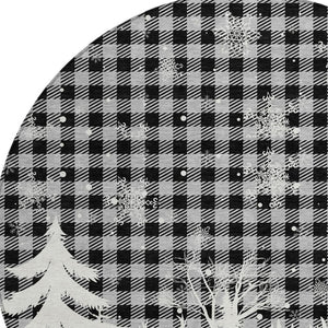HomeRoots 8' Gray Black and Ivory Round Plaid Area Rug – Durable, Washable, Stylish for Indoor & Outdoor Use 621672