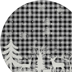 HomeRoots 8' Gray Black and Ivory Round Plaid Area Rug – Durable, Washable, Stylish for Indoor & Outdoor Use 621672