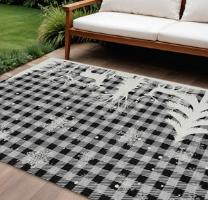 HomeRoots 9' X 12' Gray Black Ivory Plaid Washable Area Rug - Durable Indoor Outdoor Design for Every Space! 621674